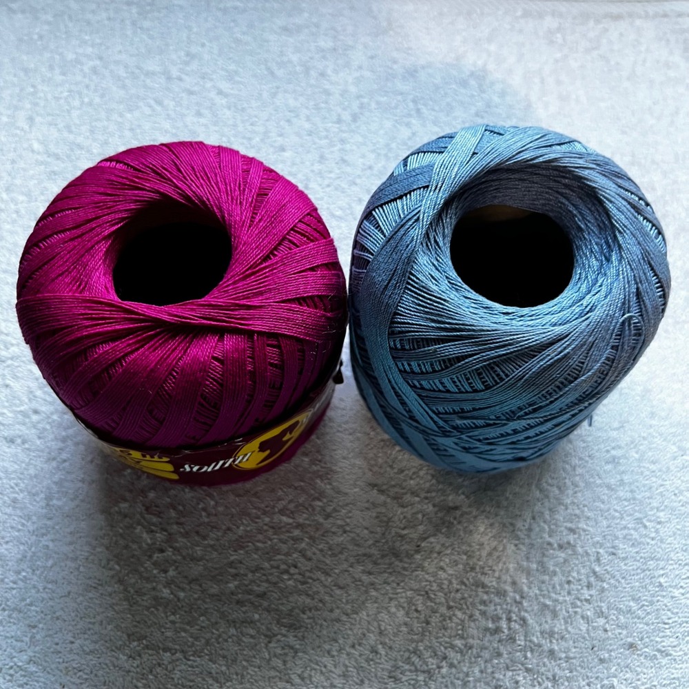 South Maid Size 10 Crochet Thread Raspberry Pink & Blue Mercerized Cotton Lot